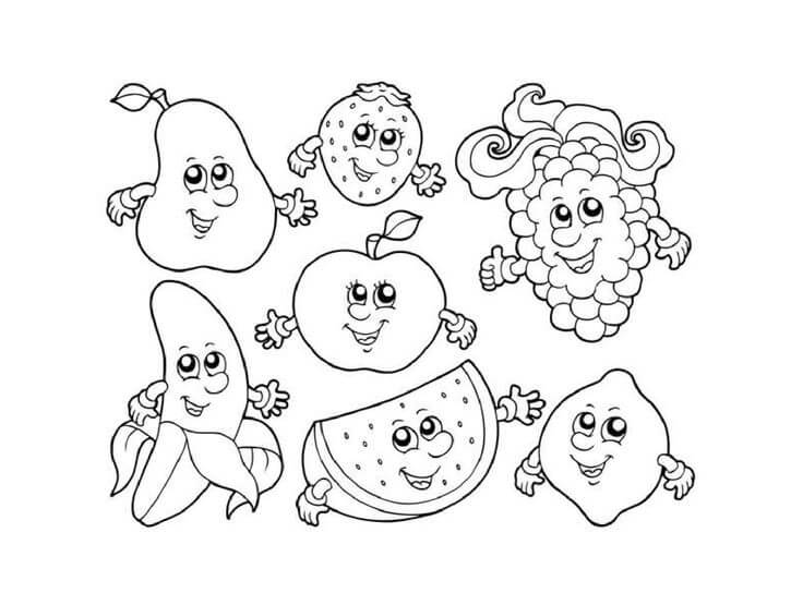 Dibujos de Frutas de Dibujos Animados para colorear