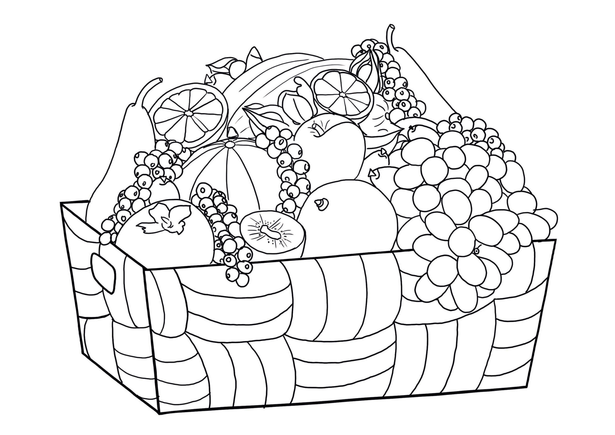 Dibujos de Frutas y Verduras en Caja para colorear