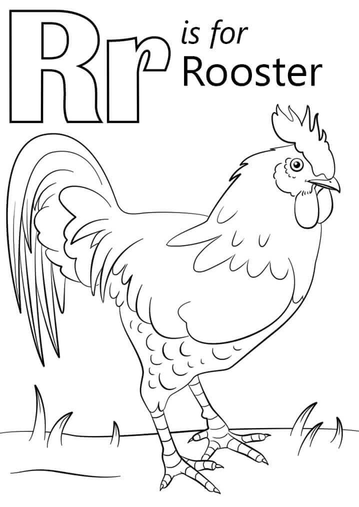 Dibujos de Gallo Fresco Letra R para colorear