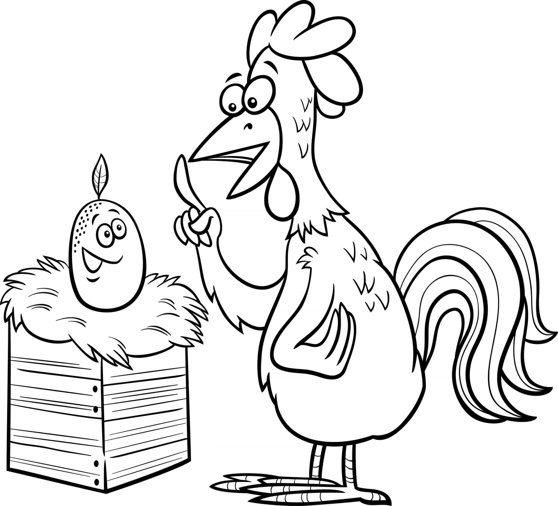 Dibujos de Gallo y Huevo de Dibujos Animados para colorear