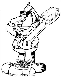 Dibujos de Garfield Sosteniendo un Cepillo de Dientes para colorear