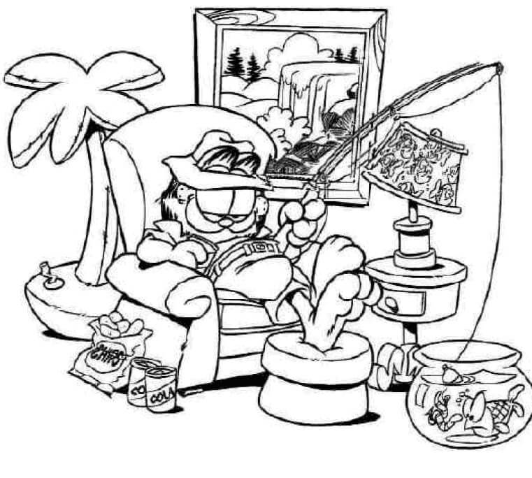 Dibujos de Garfield pesca en Casa para colorear