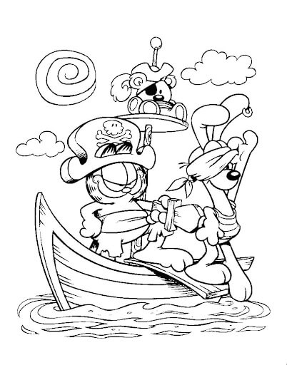 Dibujos de Garfield y Odie en Barcos para colorear