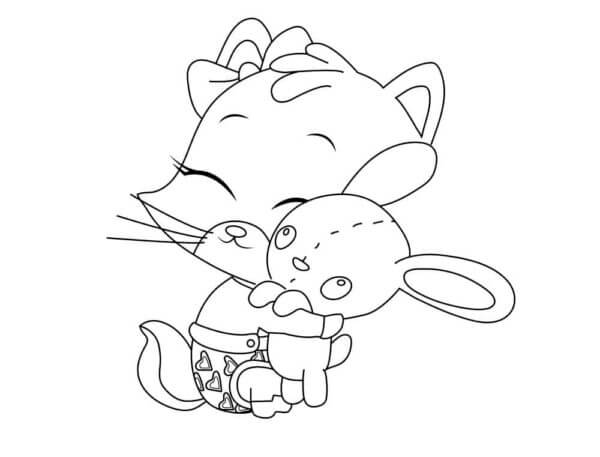 Gatito Abraza a Su Conejito De Peluche Favorito para colorir