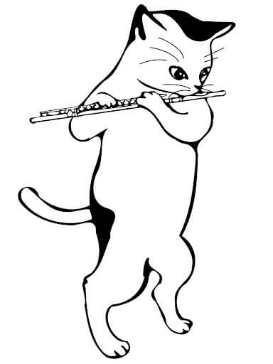 Dibujos de Gato Tocando la Flauta para colorear