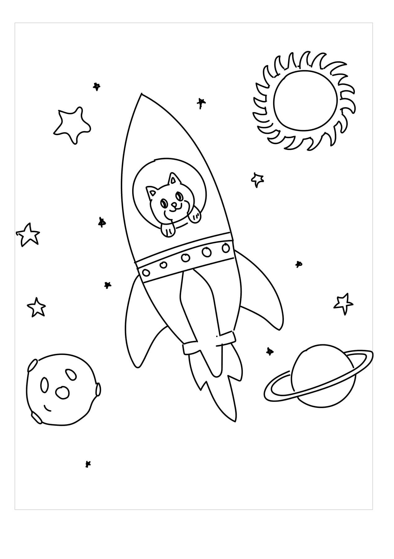 Dibujos de Gato en nave Espacial para colorear