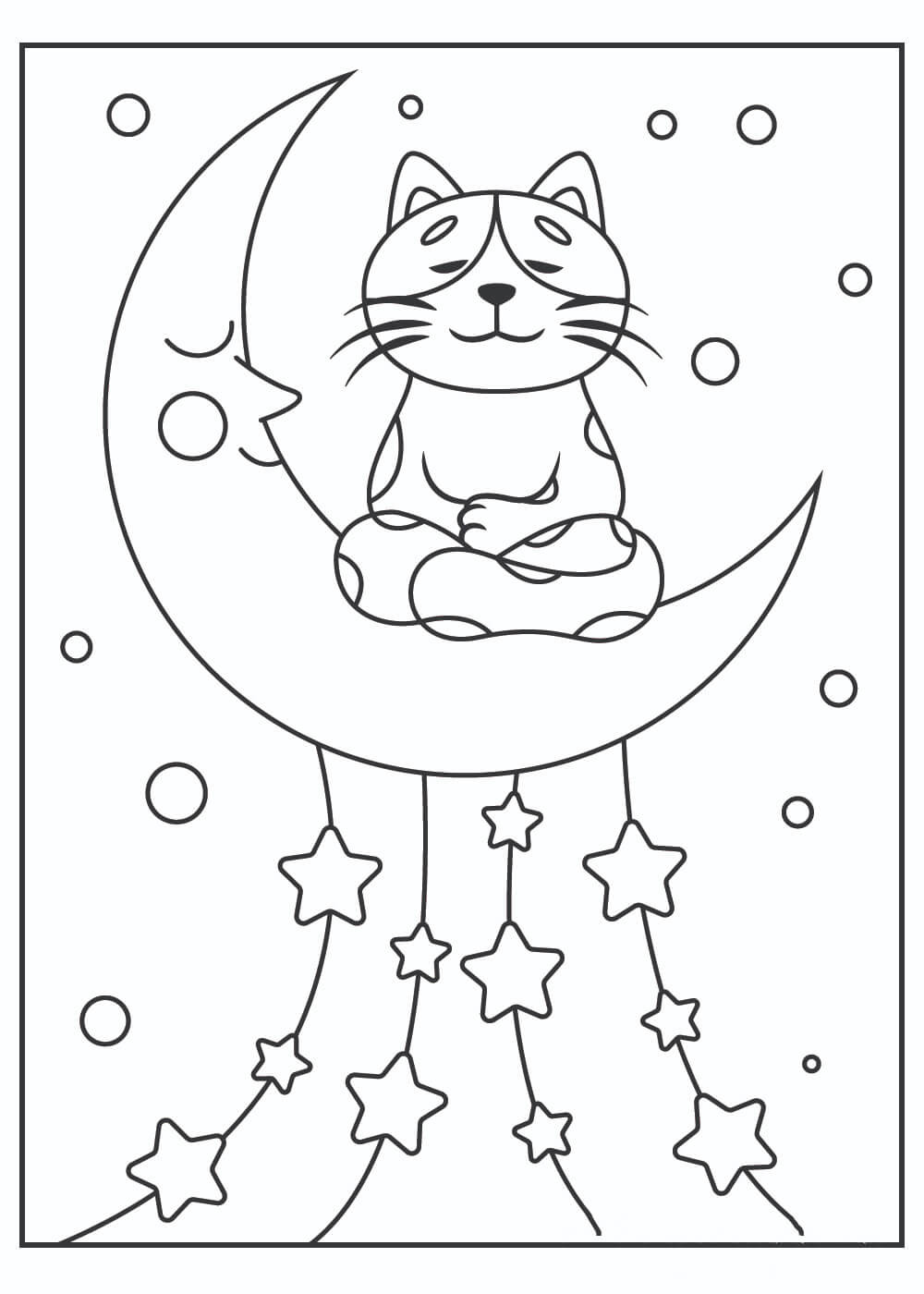 Gato sentado en la Luna para colorir
