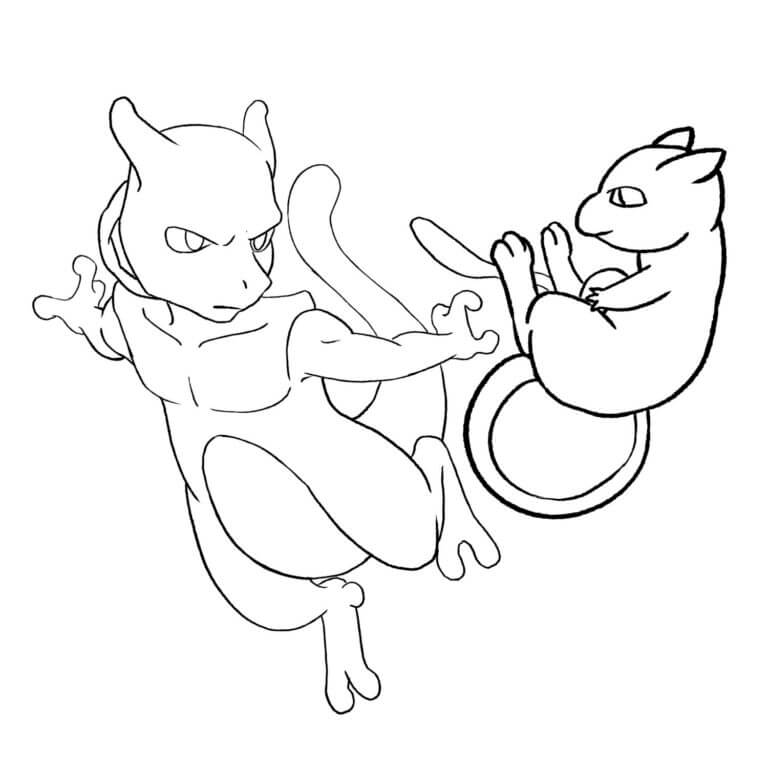 Dibujos de Genial Mewtwo Contra Mew para colorear