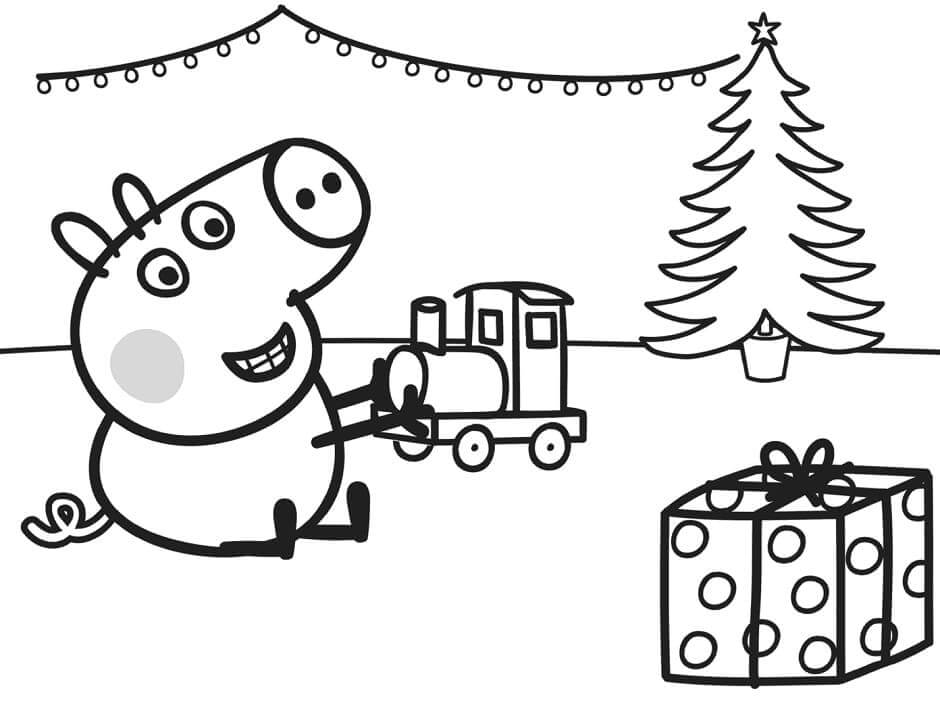 Dibujos de George con el Tren de Navidad para colorear