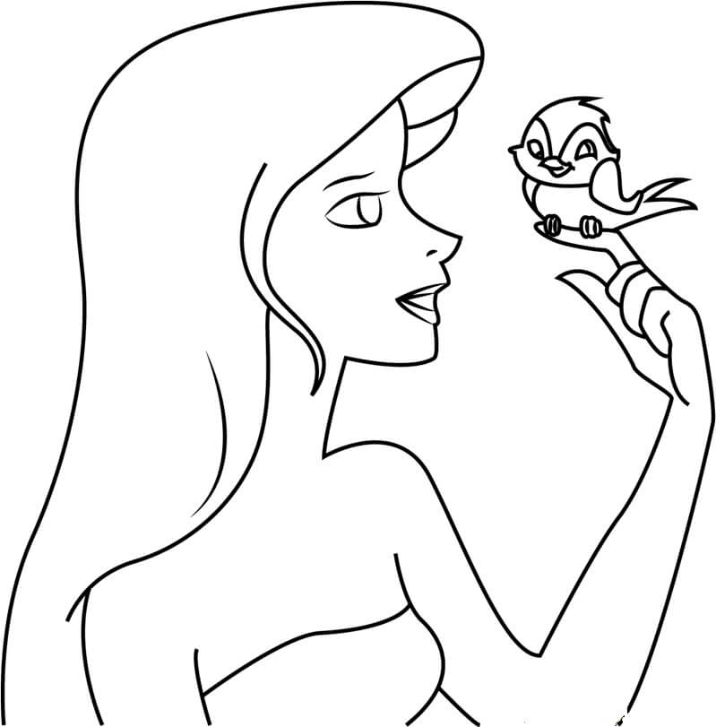 Giselle sosteniendo Pájaro para colorir