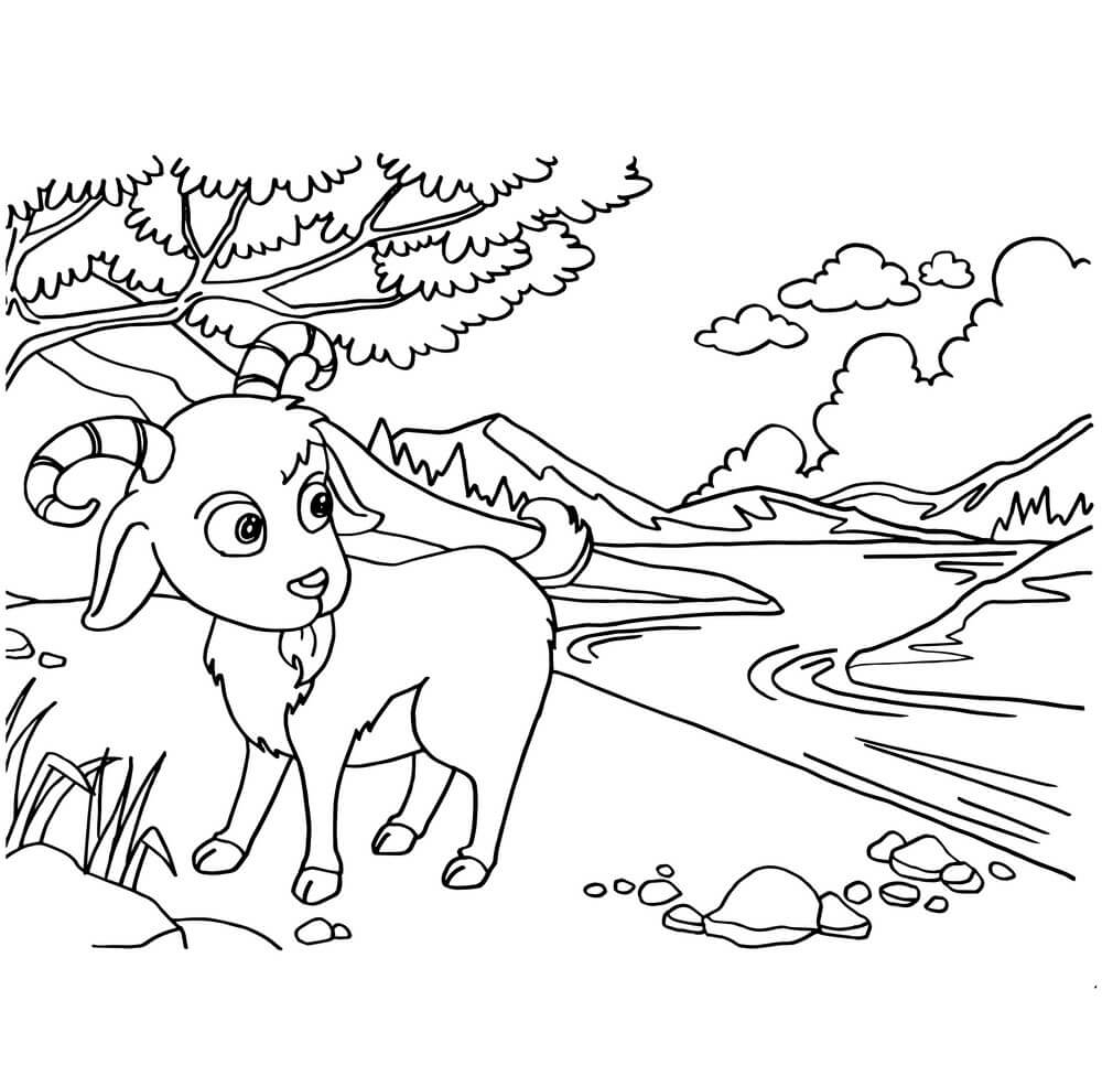 Goat with Beautiful Scenery para colorir