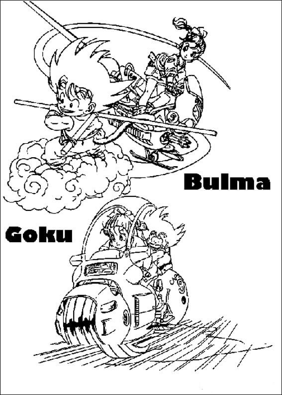 Goku y Bulma para colorir