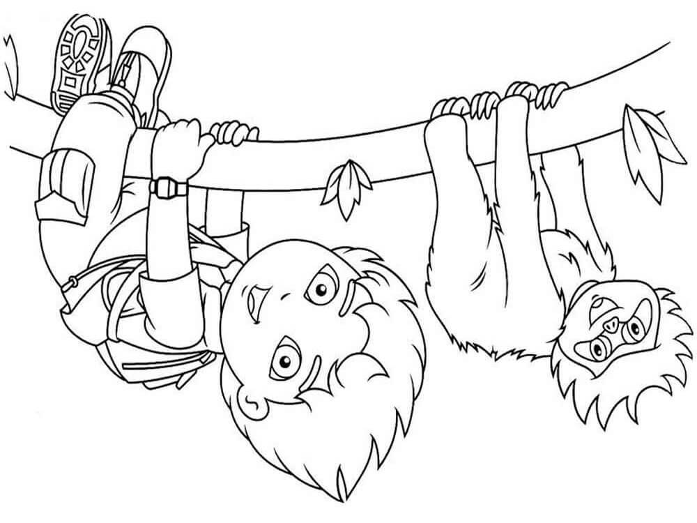 Gracioso Diego y Mono Escalada para colorir