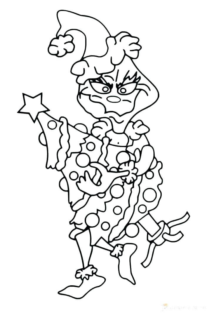 Dibujos de Grinch Sostiene El Árbol De Navidad para colorear