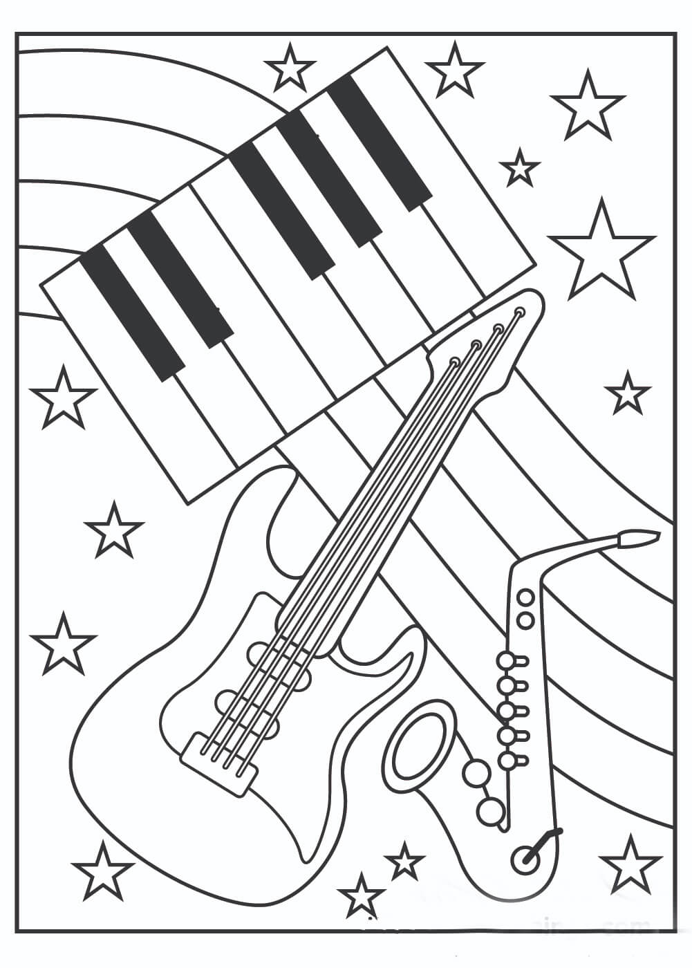 Guitarra y Estrella para colorir