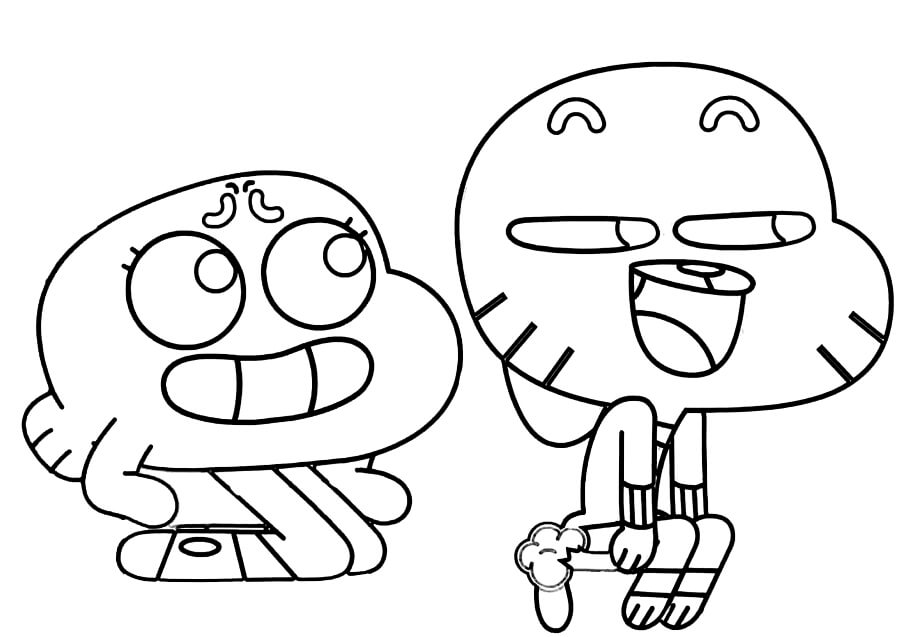 Dibujos de Gumball y Darwin Sentados para colorear