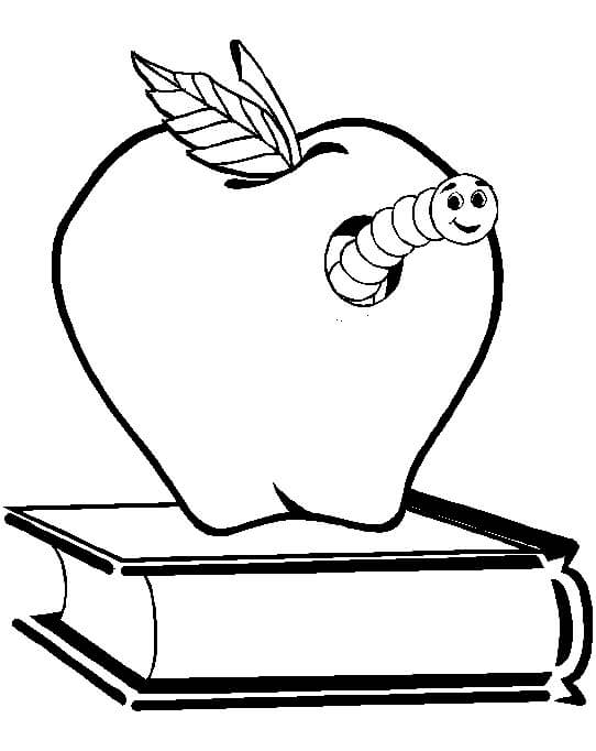 Dibujos de Gusano de Manzana en Libro para colorear