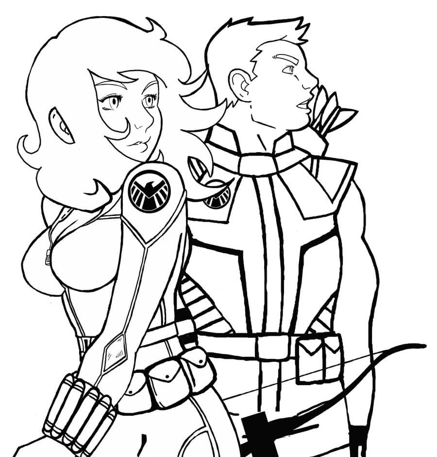 Hawkeye y Black Window para colorir