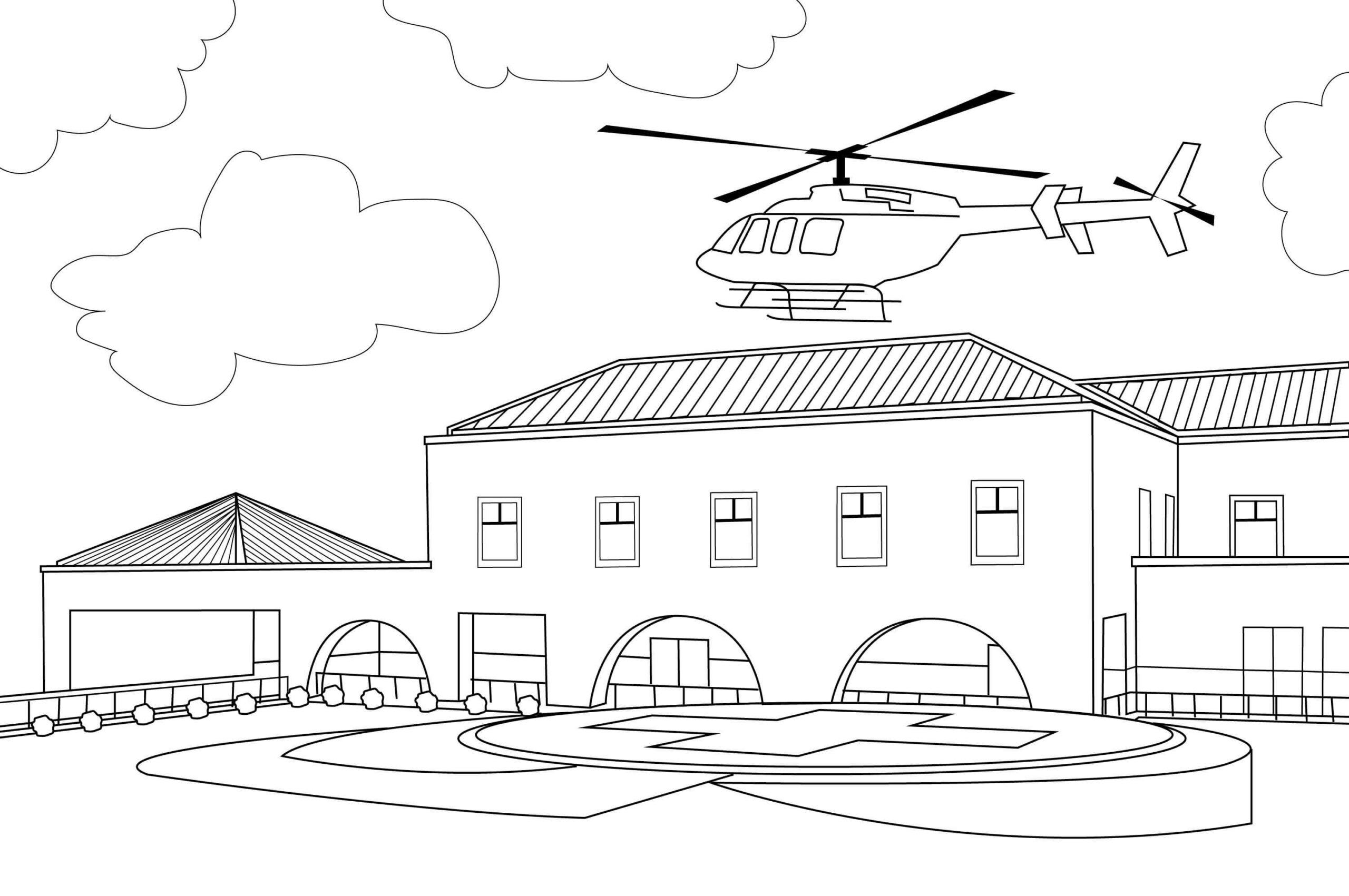 Helicóptero en Edificio Villa para colorir