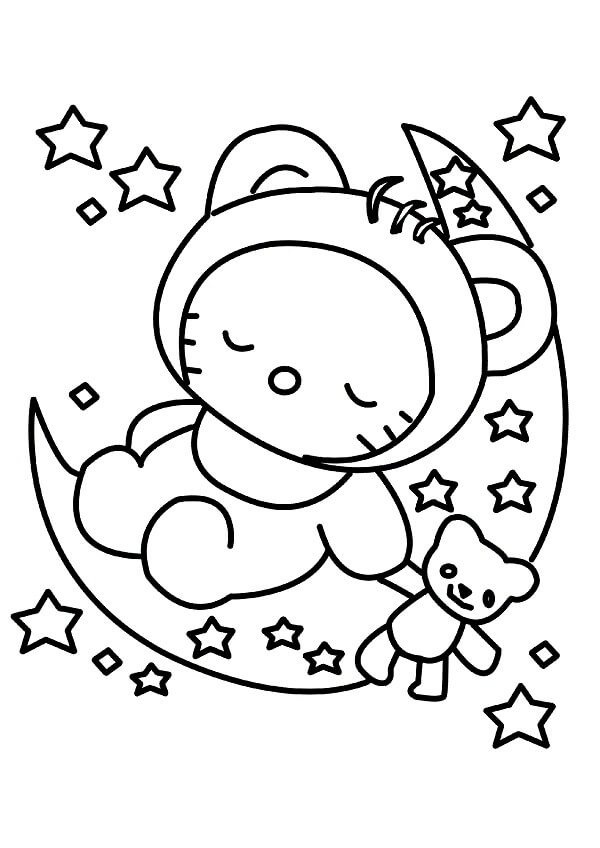 Dibujos de Hello Kitty Durmiendo para colorear