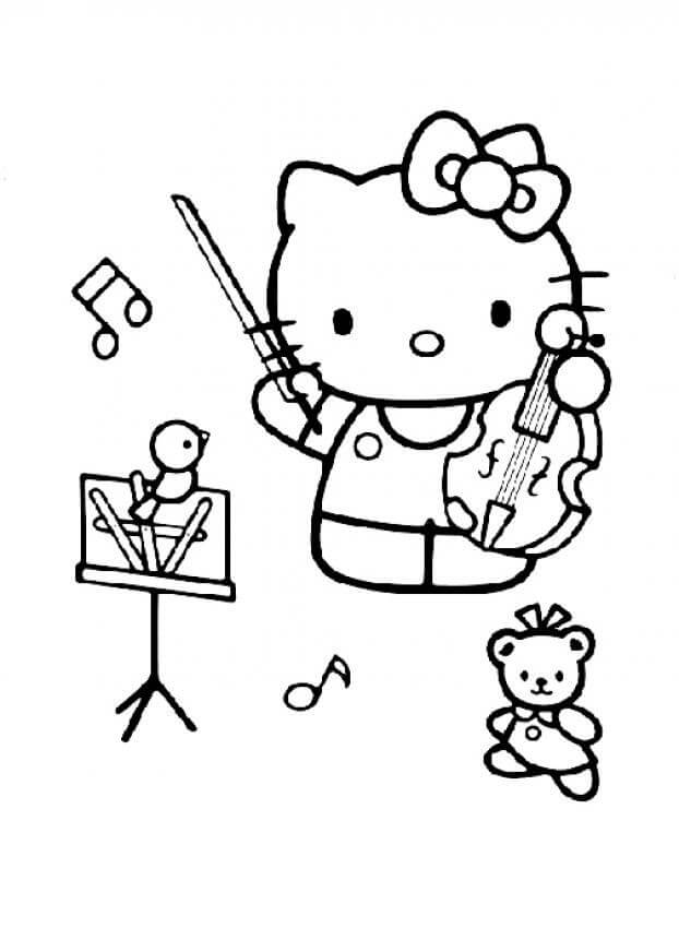 Dibujos de Hello Kitty Tocando el Violín para colorear