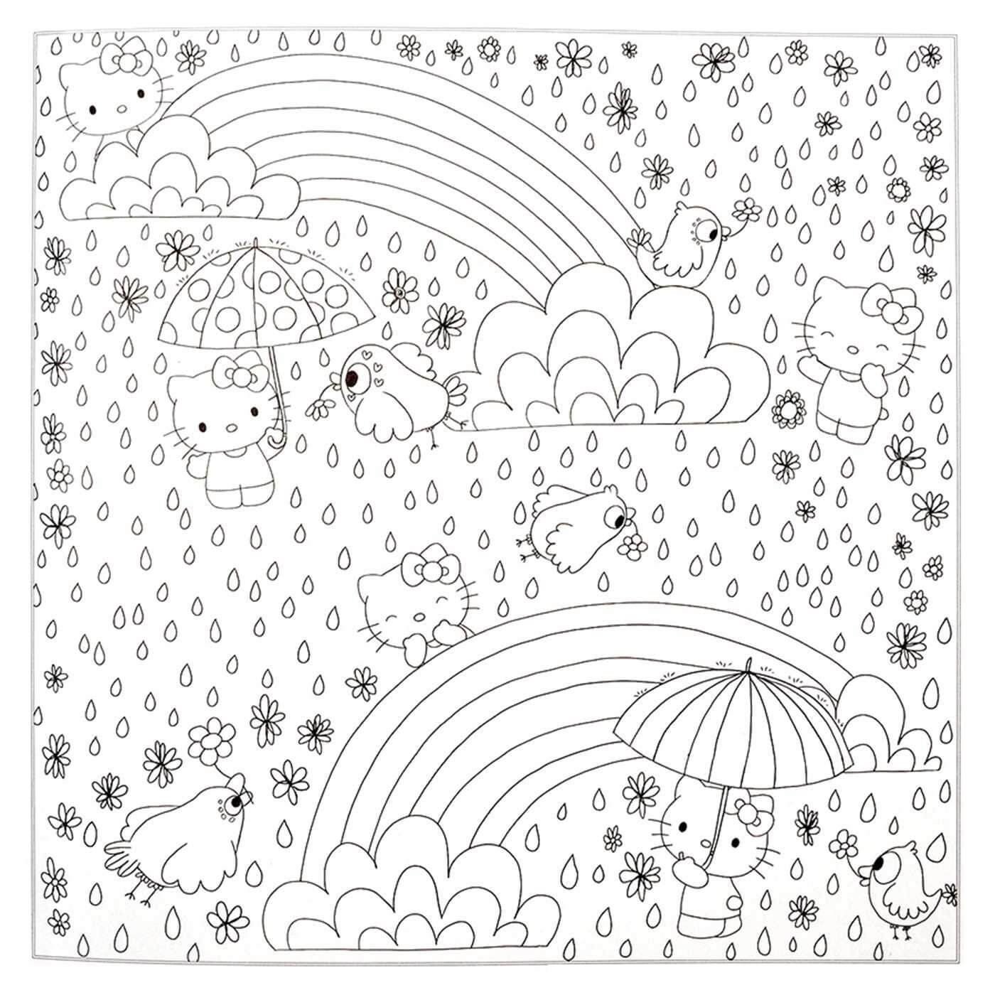 Dibujos de Hello Kitty bajo la Lluvia para colorear