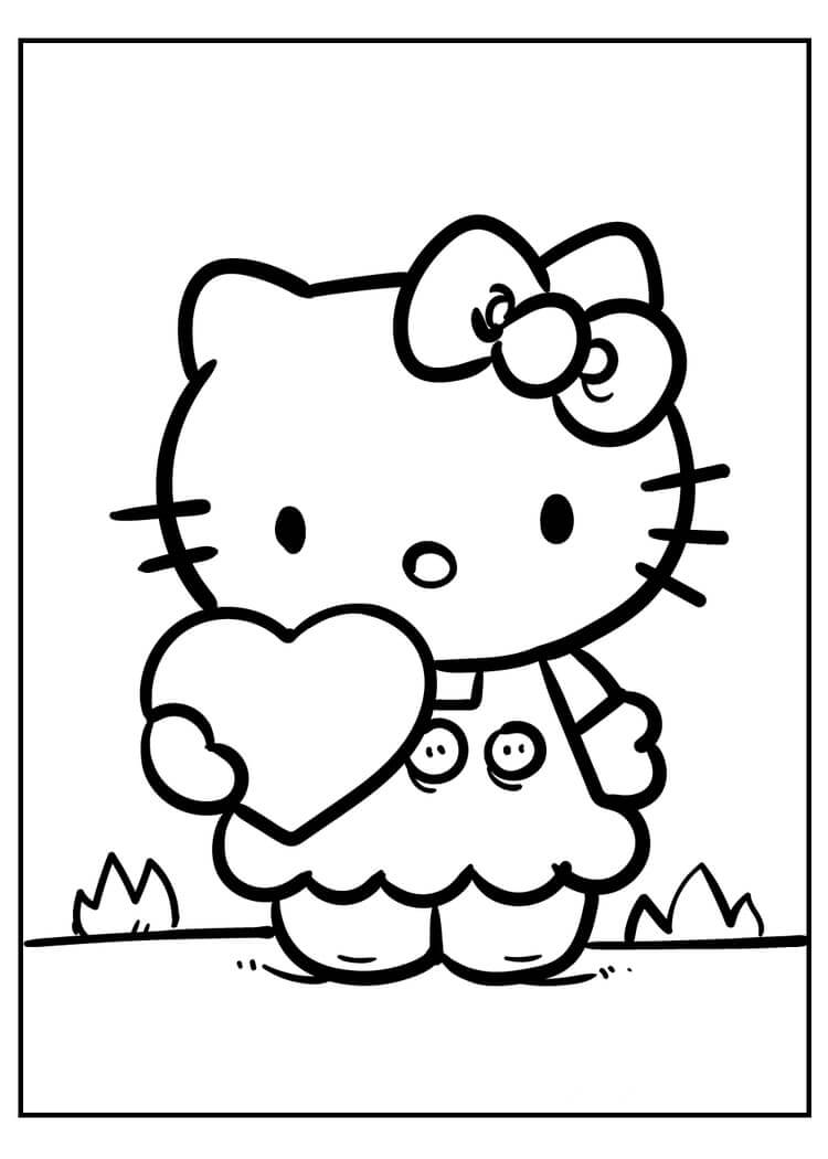 Dibujos de Hello Kitty con Corazón para colorear