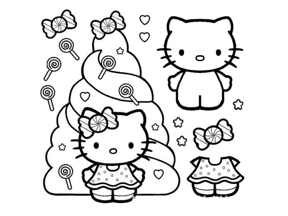 Dibujos de Hello Kitty con Dulces para colorear