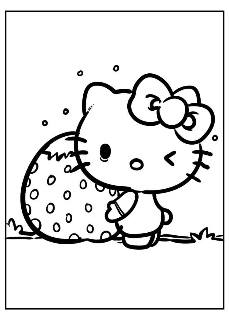 Dibujos de Hello Kitty con Fresa para colorear