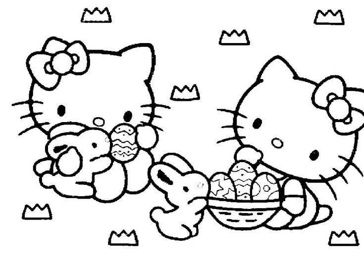 Dibujos de Hello Kitty con Huevo de Pascua para colorear