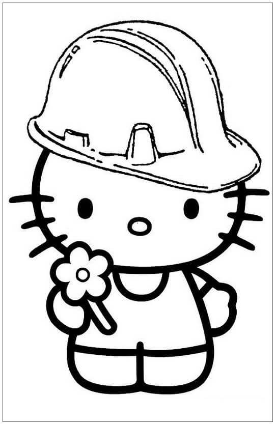 Dibujos de Hello Kitty con Sombrero de Trabajo para colorear