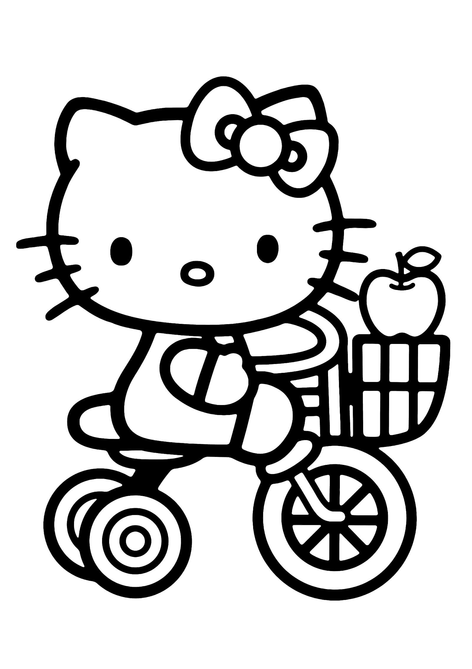 Hello Kitty en Bicicleta para colorir