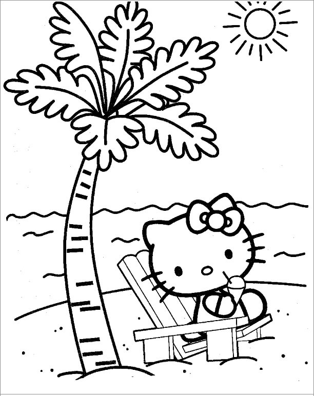 Dibujos de Hello Kitty en la Playa para colorear