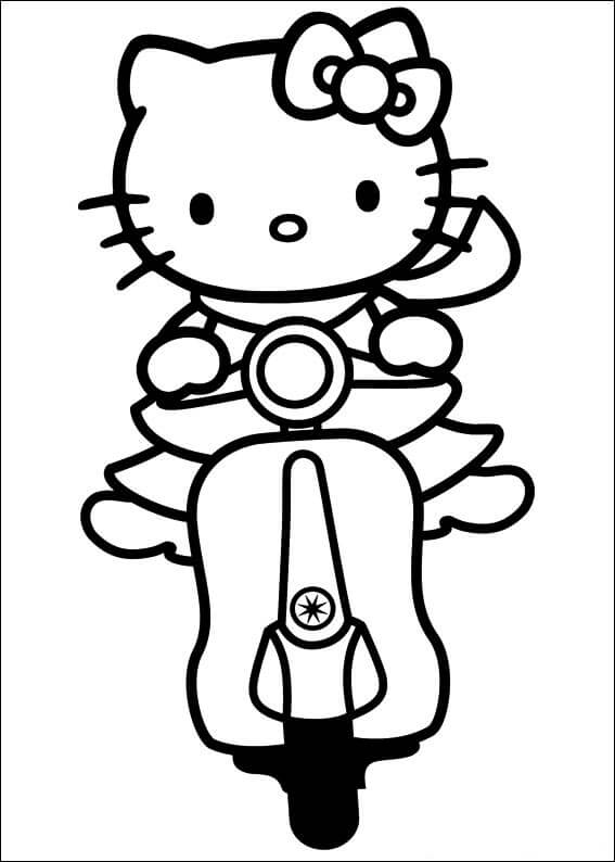 Dibujos de Hello Kitty monta una Moto para colorear