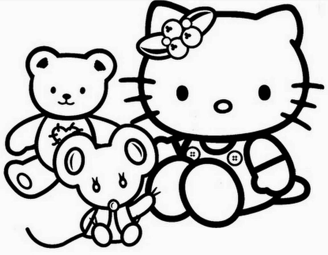Dibujos de Hello Kitty y dos Amigas para colorear