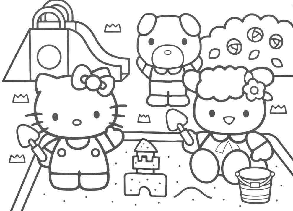Hello Kitty y los amigos del Castillo de Arena para colorir