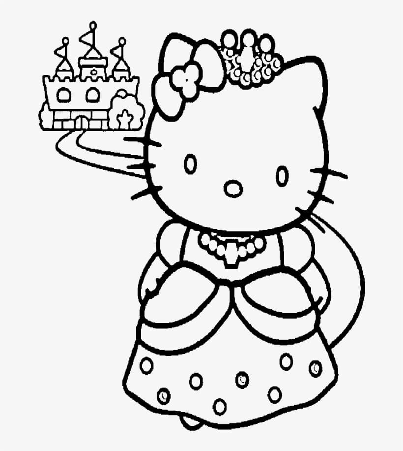 Dibujos de Hello Kitty y un Bonito Castillo para colorear