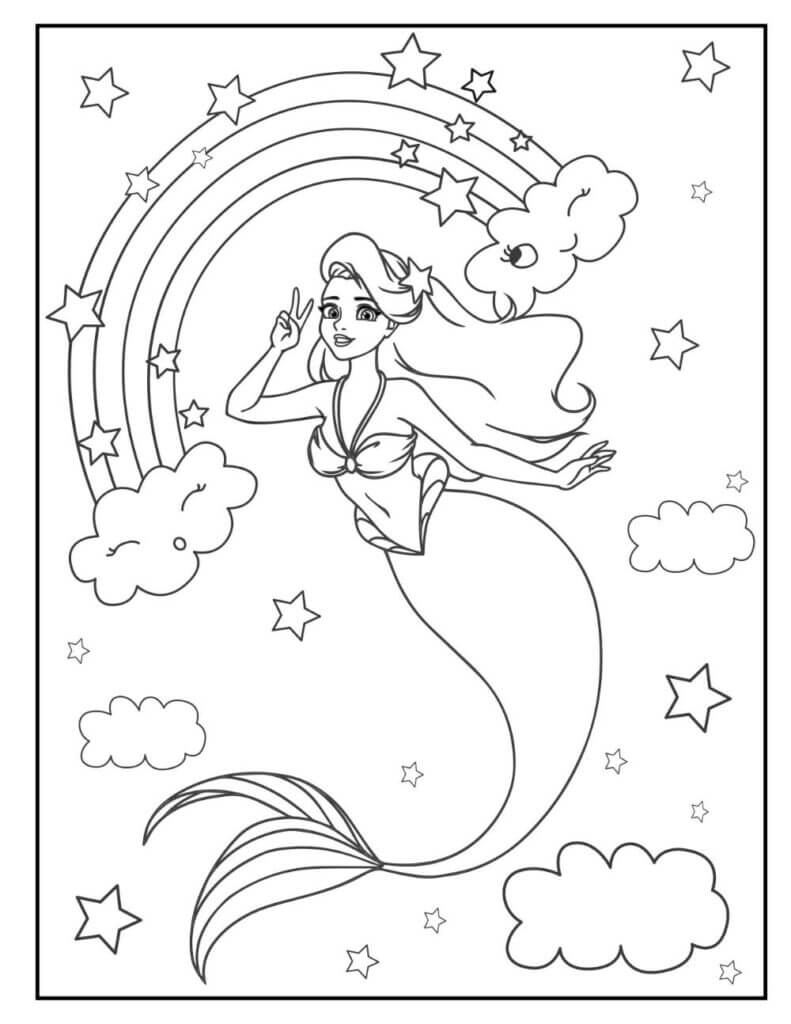 Hermosa Sirena y Arcoiris para colorir