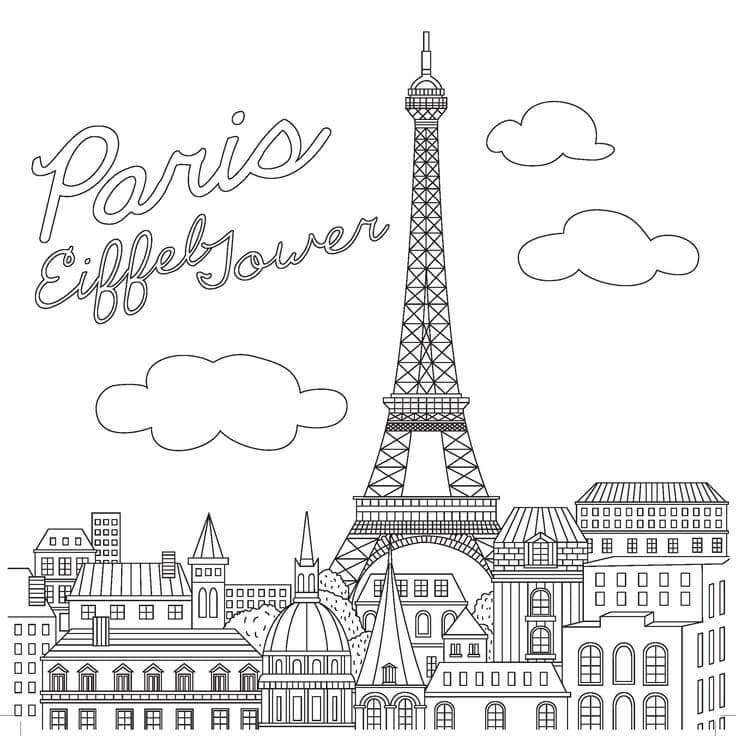 Dibujos de Hermosa Torre Eiffel en París para colorear