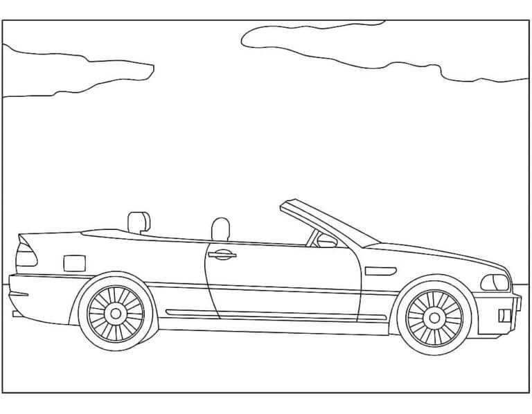 Dibujos de Hermoso BMW Convertible En El Fondo De Las Nubes para colorear