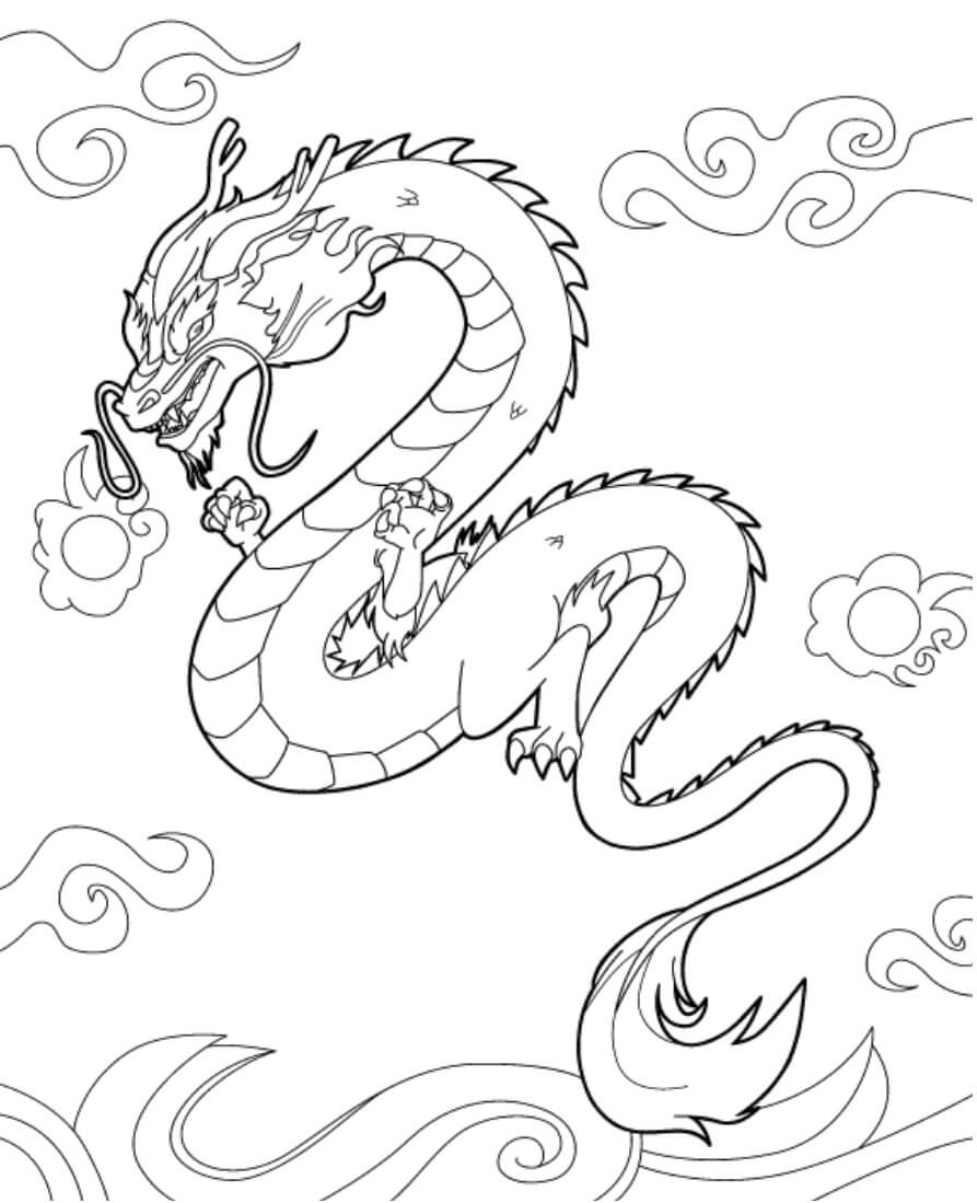 Dibujos de Hermoso Dragón Chino para colorear