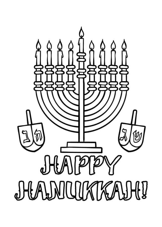 Dibujos de Hermoso Hanukkah y Dos Dreidels para colorear