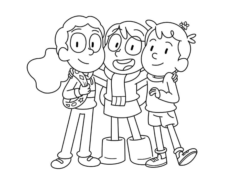Hilda, Frida y David Sonriendo para colorir