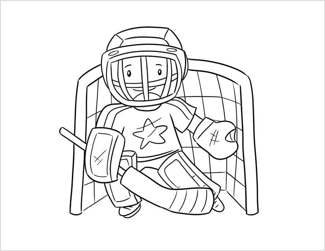 Dibujos de Hombre Sonriente Jugando al Hockey para colorear
