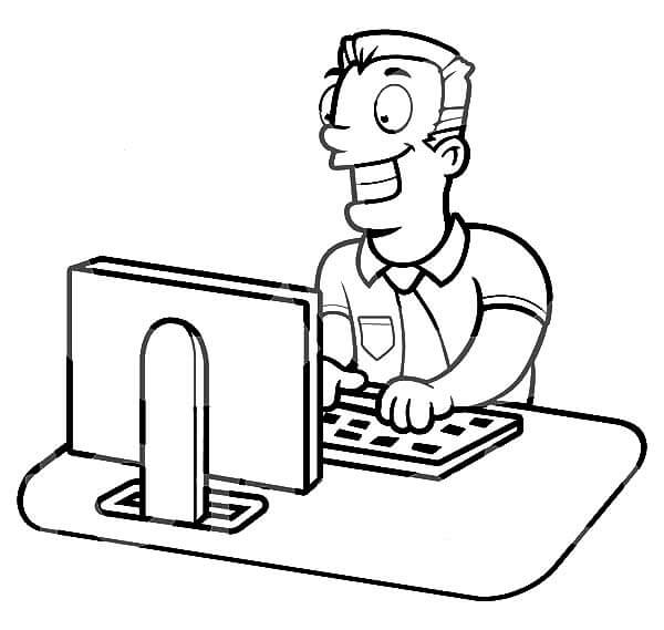Hombre de Negocios Trabajando en Computadora para colorir