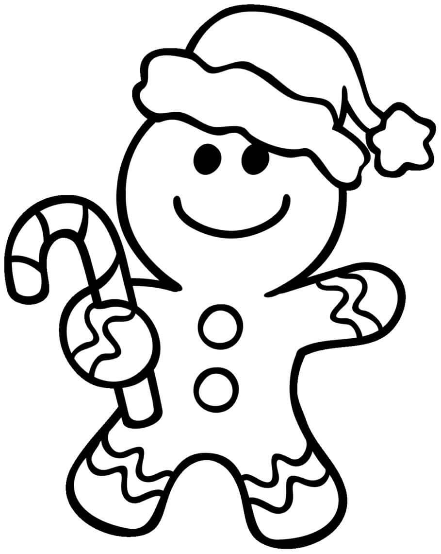 Dibujos de Hombre de pan de Jengibre con Sombrero de Navidad para colorear