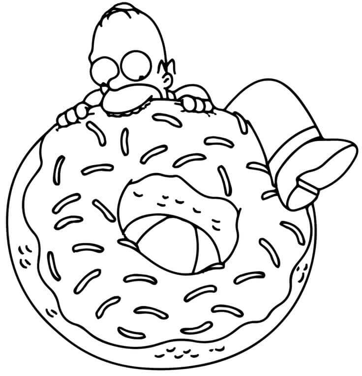 Homer Simpson Comiendo Donut para colorir