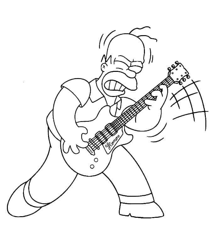 Dibujos de Homer Simpson Tocando la Guitarra para colorear