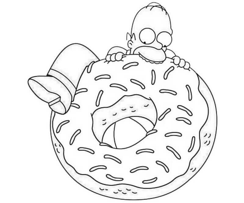 Dibujos de Homer Simpson con Donut Grande para colorear