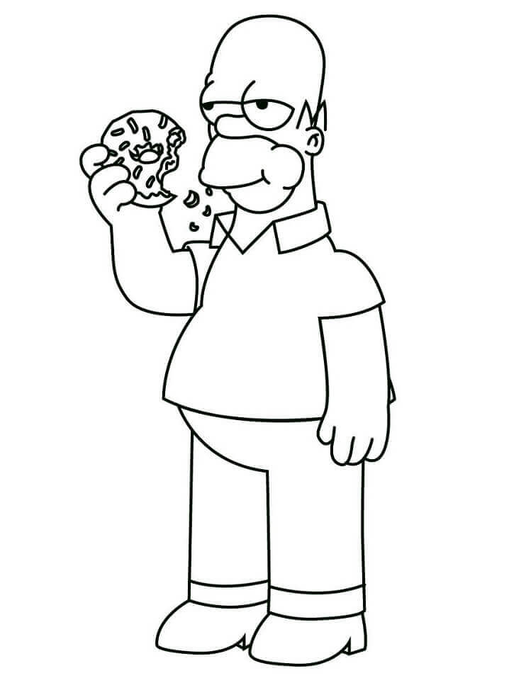 Dibujos de Homer Simpson con Donut para colorear
